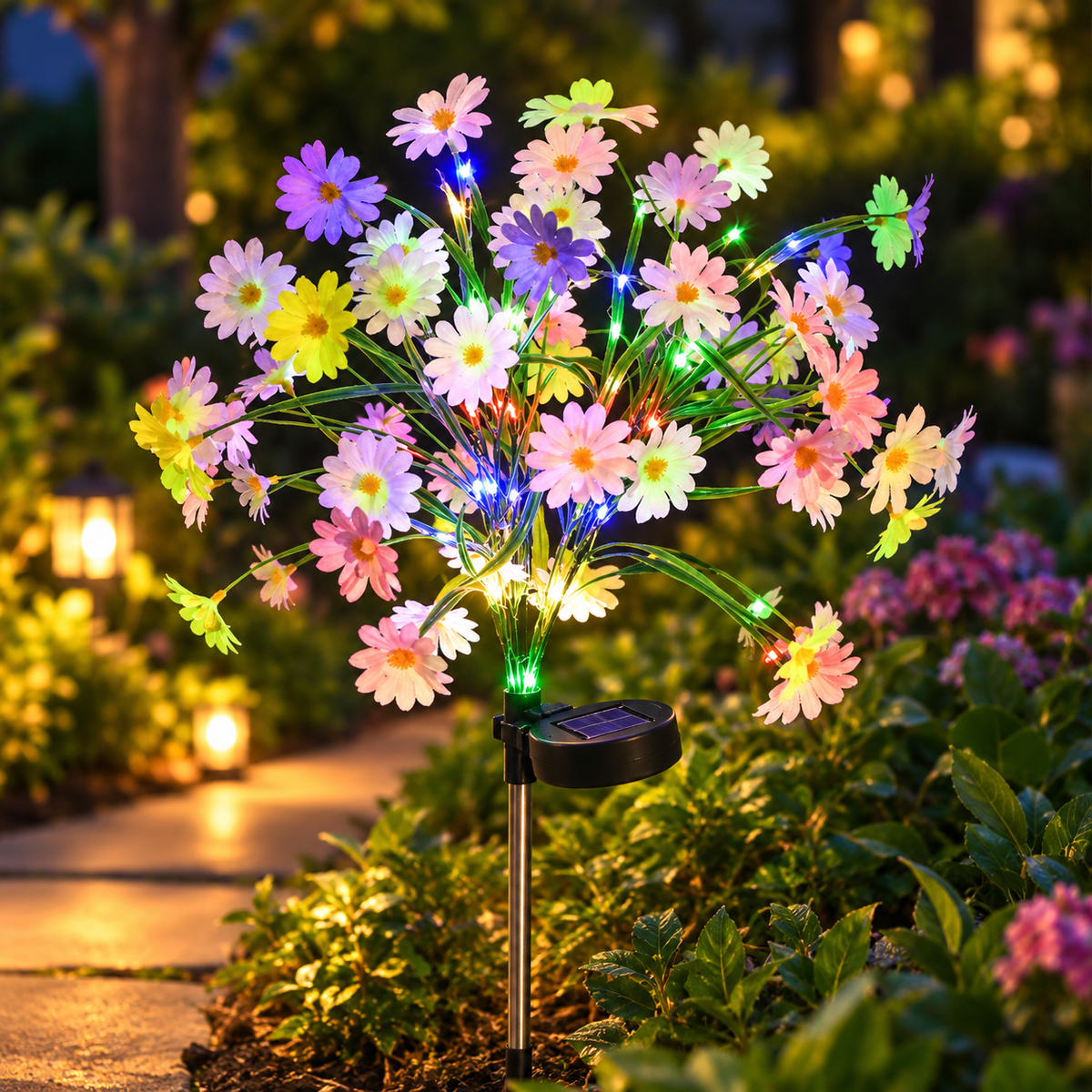 Solar Daisy Garden Lights – Multicolor Outdoor Flower Stake Lights